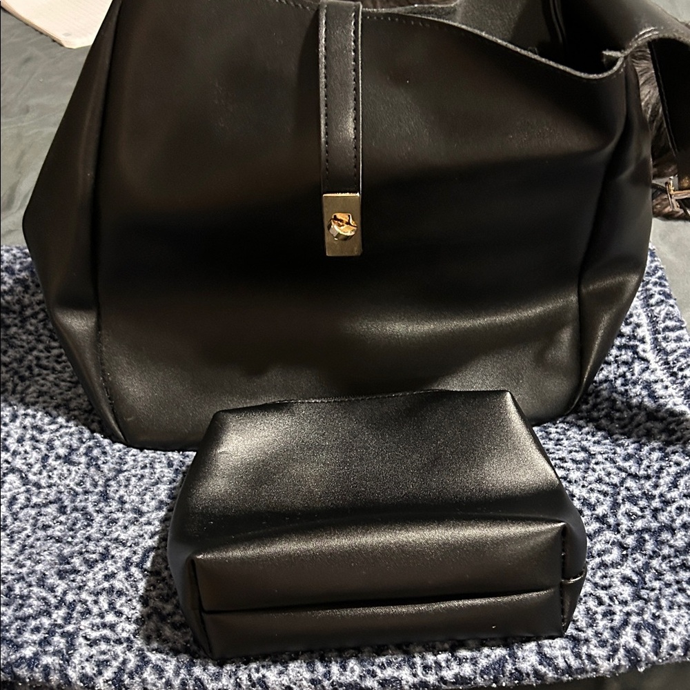 Elegant Black Leather Tote Bag